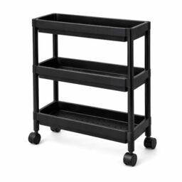 DIVCHI 3 Tier Storage Trolley Cart on Wheels Slim Rolling Slide-Out Slim Utility Cart Storage Shelving Organizer for Kitchen Laundry Narrow Space Rack Space-Saving Bathroom Bedside Trolley (Black)