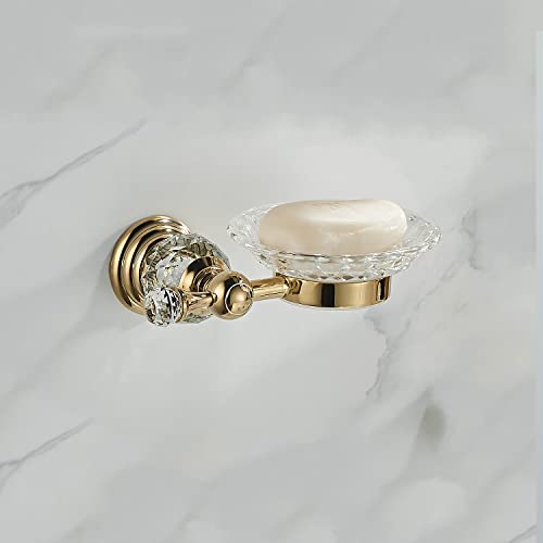 WOLIBEER Crystal Soap Dish Holder, Polished Gold Shower Soap Holder Stainless Steel Soap Saver Tray for Bathroom Wall Mounted