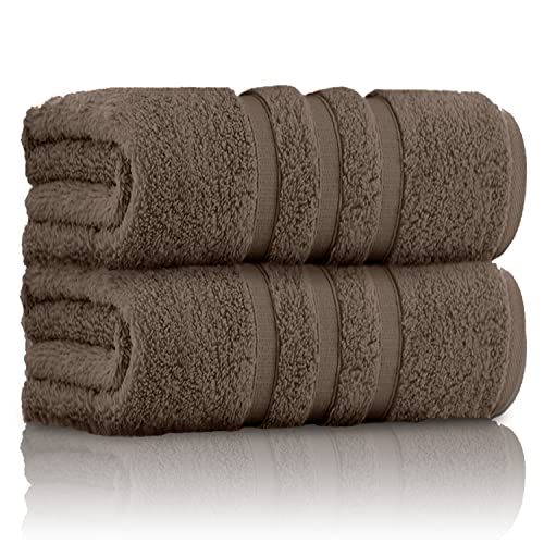 GC GAVENO CAVAILIA Pack of 2 Ultra Soft Super Absorbent Bath Sheets, 550 GSM 100% Cotton Line Texture Towels, Cocoa, 80x140 Cm