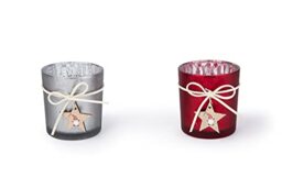 Excelsa Set of 6 Gnomo Tea Light Holder, cm. 7 x 8, Glass and Wood