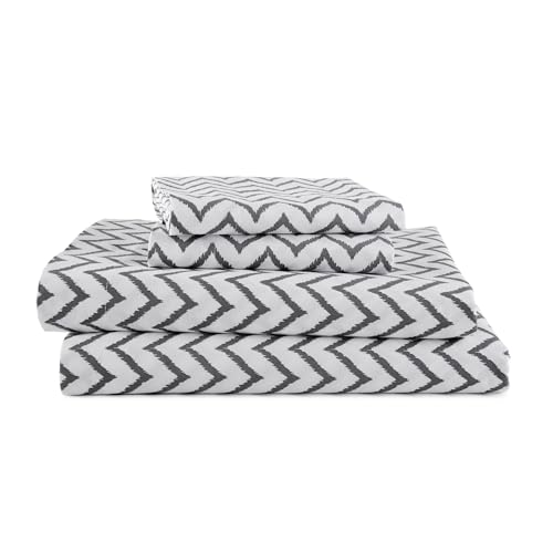 MARTEX 225 Thread Count Everyday Chevron Brushed Cotton Blend Sheet Set Queen Size, Charcoal