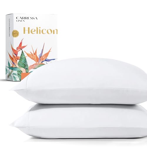 Carressa Linen Egyptian Cotton Pillow Cases Queen - Luxury 1500 Series High Thread Count Pillow Cases Standard Size Set of 2 (White), Silky Soft, Cooling, Sateen Weave Hotel Quality Pillowcases