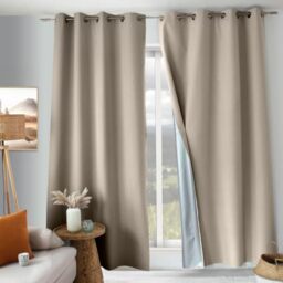 ED ENJOY HOME Thermal Blackout Curtain, Beige, Cold and Anti Warm, 100% Blackout, Eyelet Finish, 135 x 240 cm, Satin Fabric, Technical Lining, Oxford Collection