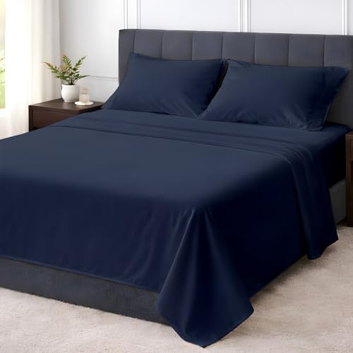 Shreem Linen Queen 4 Piece Sheet Set, Ultra Soft Microfiber Bed Sheets Queen Size, Breathable Cooling Bedding, Deep Pocket Fits 8???16 Inch Mattress, Navy Blue