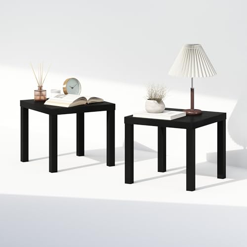 Furinno CLASSIC Night Stand Set of 2, 1.8 Thick Tabletop Nightstand, Square Bedside Table, End Table, Side Table, Easy Assembly, for Bedroom, Living Room, Black