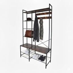 Relaxdays coat rack, 4 shoe shelves, 9 double hooks, 5 hat racks, HWD 190 x 120 x 40 cm, black/brown