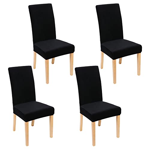 Homaxy Velvet Stretch Dining Chair Covers Solid Middle Dining Room Chair Protector Slipcover- Set of 4, Black
