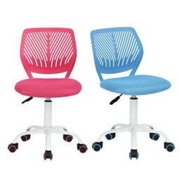HOMYLIN Desk chair Computer chair Ergonomic Fabric Swivel Office Comfy Work without Arms Height Adjustable Study chair, Set of 2, Pink+Blue