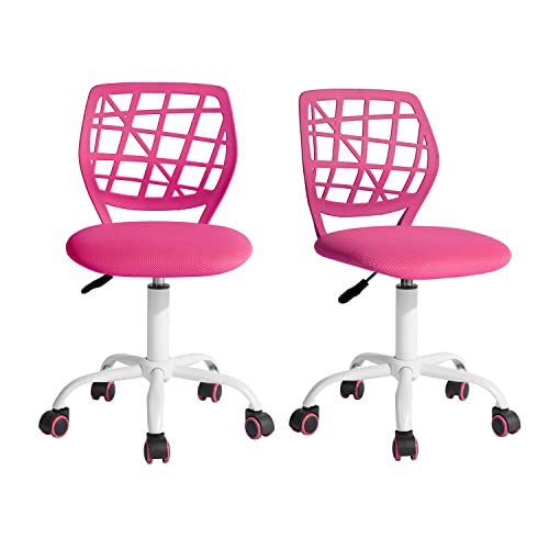 FurnitureR 2 x, Ergonomic Adjustable Height Swivel Rolling. Colorful Computer Chair for Home Office, Pink, Metal, 38.5CM x40CM x75-87CM