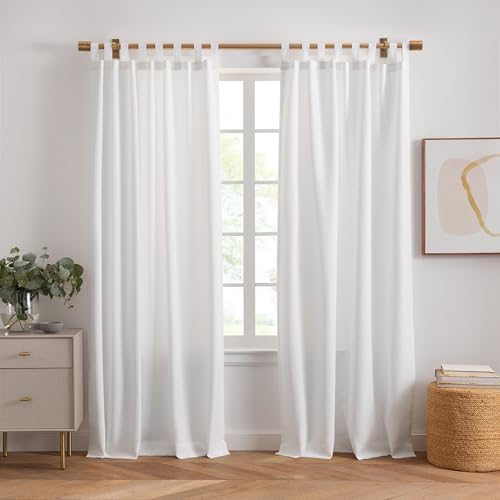 "Elrene Home Fashions Indoor/Outdoor Solid UV Protectant Tab Top Single Window Curtain Panel Drape for Patio, Pergola, Porch, Deck, Lanai, and Cabana Matine White 52""x95"" (1 panel)"