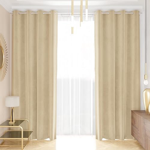 PETTI Artigiani Italiani - Velvet Curtains with Panels for Interior with Rings 2 Pieces 140 x 280 cm, Velvet Curtain for Bedroom and Living Room, Insulating and Modern, Cream, 100% Made in Italy