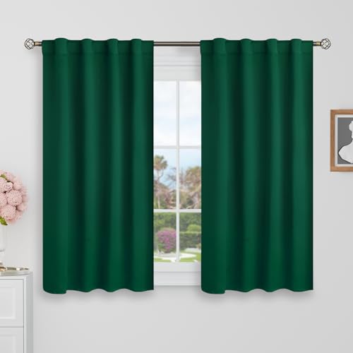 BGment Blackout Curtains for Cafe 40 Inch Short Window Curtains Rod Pocket and Back Tab Thermal Insulated Room Darkening Curtains for Kitchen Bathroom 2 Panels Emerald