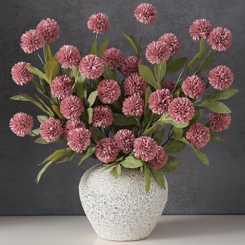 "6 Pcs 27""Faux Silk Pompon Mum Artificial Flowers for Vase(Warm Pink) - Bulk Fake Chrysanth Branches Faux Silk Flowers, for DIY Bouquet Centerpieces Wedding Filler Arrangements Shower Decor"