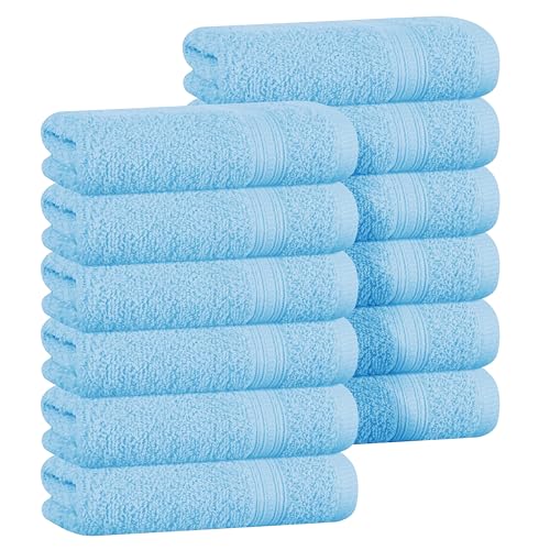 BOUTIQUO Ultra Soft Cotton Washcloths, Contains 12 Piece Face Cloths 12x12 inch, Ideal for Everyday use Face Towels, Compact & Lightweight Multi Purpose Washcloths - Sky Blue