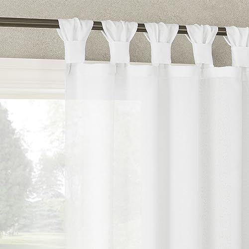 "No. 918 Reman 2-Pack Twist Tab Linen Texture Semi-Sheer Tab Top Curtain Panel Pair, 40"" x 63"", White"
