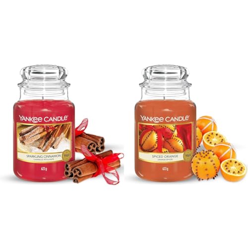 Yankee Candle - Scented Candle Bundle - Spiced Orange, Sparkling Cinnamon - Up to 150 Hours Burn Tim