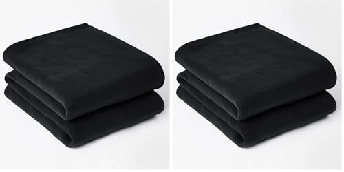 Dreamscene Large Warm Polar Fleece Throw Over Soft Luxury Sofa Bed Blanket, Plain Black - 150 x 200 cm (Pack of 2)
