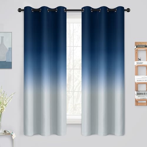 Yakamok Gradient Color Blackout Curtains - Thermal Insulated Blackout Curtains with Grommets for Living Room/Bedroom (Blue, 2 Panels, 106 x 160 cm)