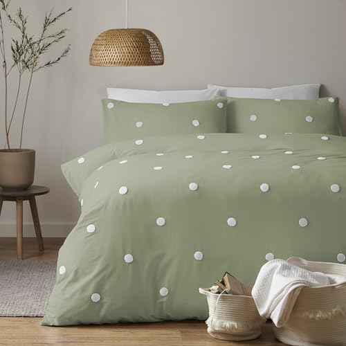 Appletree Signature Duvet Cover Set Double – Dot Garden Design – 100% Cotton Bedding – Sage Green with White Polka Dots – Includes 1 Duvet Cover (200x200cm) & 2 Pillowcases (50x75cm)