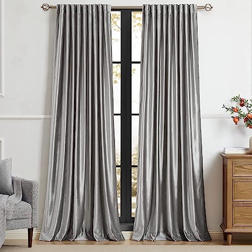PRIMROSE Light Grey Curtains 72 inch for Living Room,2 Panels Drapes Blackout Rod Pocket Back Tab Window Treatment Room Darkening Thick Decorative Curtains for Bedroom