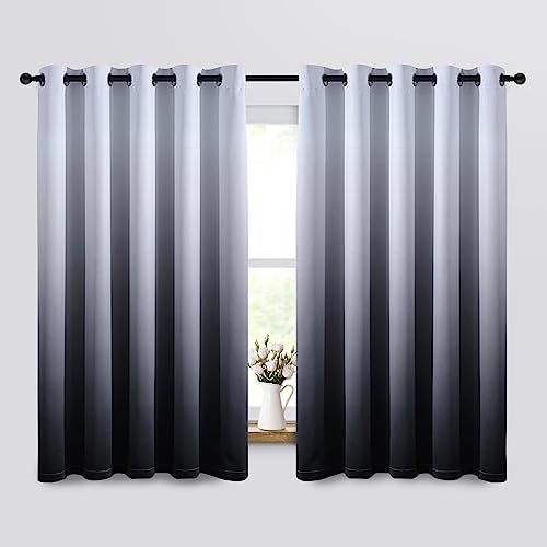 Yakamok 63 Inch Long Ombre Curtains,Thermal Insulated Light Blocking Greyish White to Black Gradient Color Curtains, Room Darkening Grommet Window Drapes for Living Room/Bedroom(2 Panels,62W x 63L)
