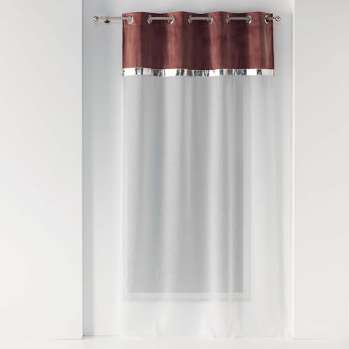 Douceur d'Intérieur, Blushy Net Curtain with Eyelets (140 x 240 cm) Sandblasted Velvet Top Finish and PU Band