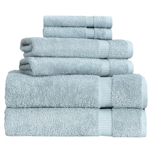 BERIBO Turkish Towel Set 100% Cotton (Comfort) 6 Pieces, 620gsm (Sea Foam)