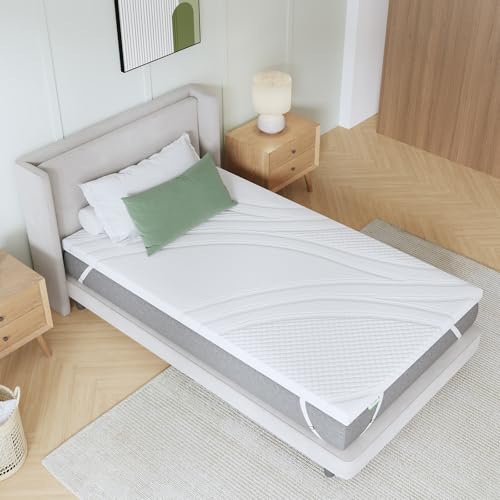 Novilla Memory Foam Gel Mattress Topper, 100 x 200 cm, Gel Mattress Topper, Removable Washable Memory Foam Mattress Topper, White 100 x 200 cm