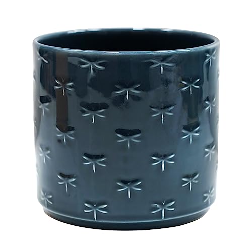 Ivyline Arley Dragonfly Planter in Blue - Premium Quality & Waterproof - Stylish Lightweight Indoor Earthenware Houseplant Pot - D13.5cm x H12.5cm