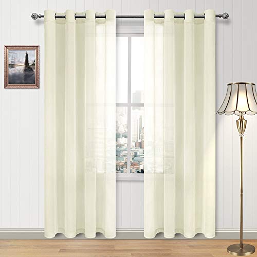 DWCN Ivory Sheer Curtains Semi Transparent Voile Grommet Curtains for Living Room Bedroom, 52 x 84 inches Long, Set of 2 Drape Panels