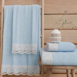 PETTI Artigiani Italiani - 100% Cotton Terry Bath Towels, 1+1 Towel Set, 2 Pieces 1 Face Towel and 1 Hand Towel, Light Blue