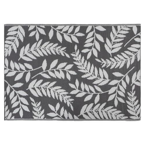 JVL Lightweight Reversible Outdoor Rug – Small Leaf Pattern, Plastic Woven, Indoor & Outdoor Patio, Balcony, Deck, Waterproof, Weather Resistant, 120 x 170 cm