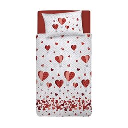 PENSIERI DELICATI 100% Cotton Single Duvet Cover Set, 155 x 200 cm and 1 Pillowcase 52 x 82 cm, Made in Italy, Duvet Cover Machine Washable At 40 Degrees, Red Hot Air Balloon Design