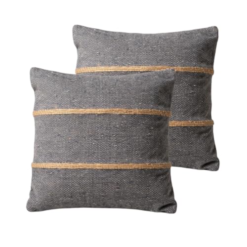 Atout Ciel Set of 2 Fancy Cotton and Jute Filled Cushions, 45 x 45 cm, Grey