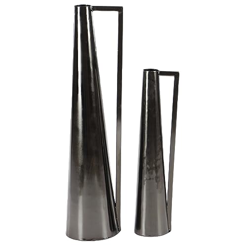 "Deco 79 Metal Decorative Vase Centerpiece Vases with Handles, Set of 2 Flower Vases for Home Decoration 17"", 22""H, Dark Gray"