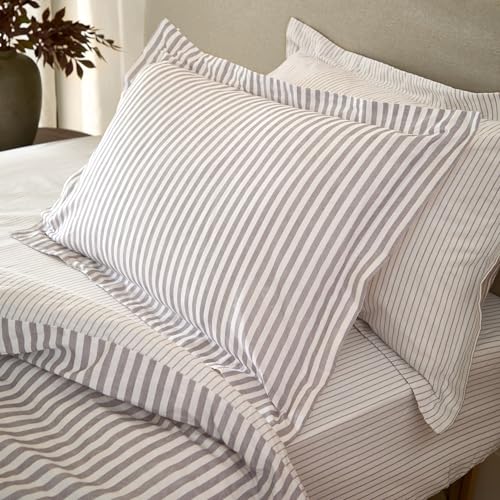 furn. Yard Hebden Mélange Stripe 100% Cotton Pillowcase Pair – Soft Textured Striped Design (Mauve – 50x75cm)
