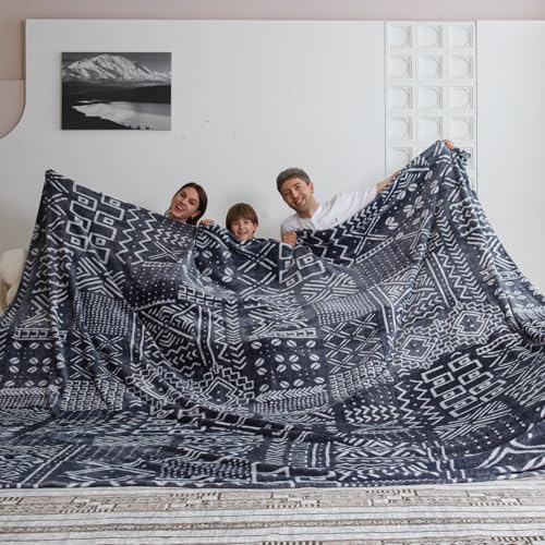 COOVA Oversized King Fleece Blanket 120x120 inches, Soft Cozy Warm Giant Extra Large 10'x10' Blanket for Bed, Sofa, Couch,Travel, Camping, California Huge Flannel Big Throw Blanket, Totem Dark Grey