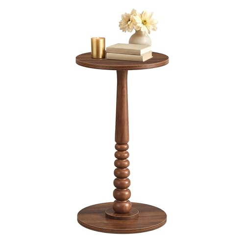 VASAGLE MARIEL Collection - Round Side Table, Small Drink End Table for Small Spaces, Accent Nightstand, Solid Wood Leg, Mid-Century Modern, for Living Room Bedroom, Chestnut Walnut LET293KX01