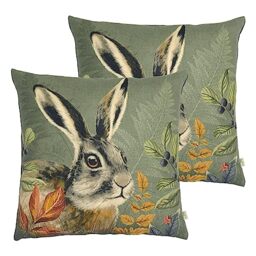 Evans Lichfield Forest Hare Feather Filled Cushion - Twin Pack, Grey, 43 x 43cm