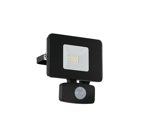 Eglo LED Outdoor Spotlight Faedo 3, 1 Flame Outdoor Light incl. Motion Detector, Sensor wall Spotlight Made of Aluminium, Colour: Black, Glass: Clear, 10 W, IP44