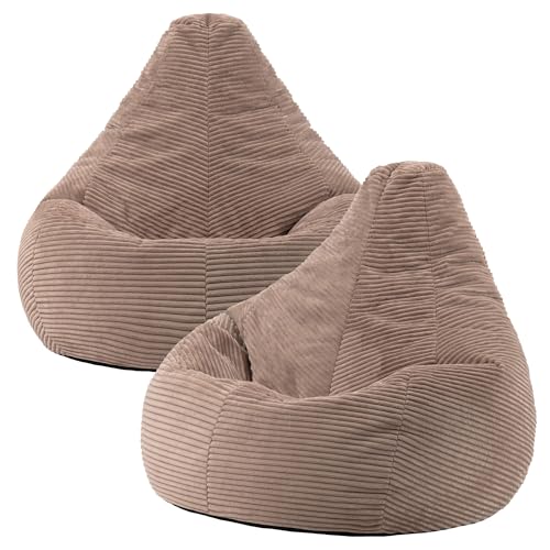 icon Dalton Cord Bean Bag Chair, Set of 2, Mocha Brown, Solid, Large Adult Bean Bag Chair with Filling Included, Comfy Chair, Living Room Furniture, Bedroom Furniture