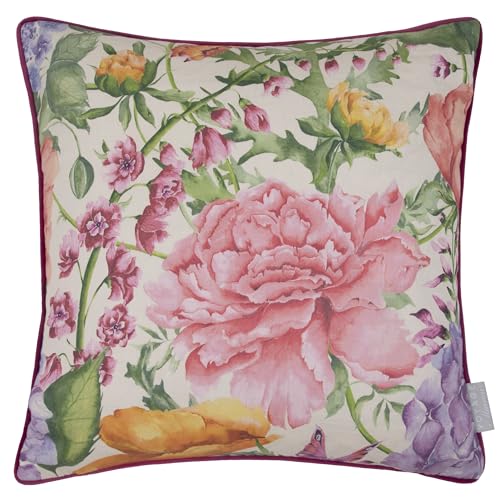 Voyage Maison Idalia Feather Filled Cushion – Contemporary Country Floral Watercolour Print Peonies Poppies Delphinium (Fuschia - 50x50cm)
