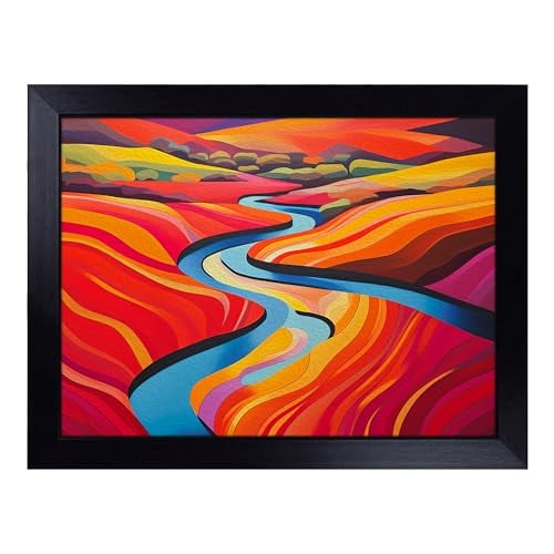 Lap Tray with Bean Bag Cushion, Stream Colour Field Art - Handmade in the UK, Raised Wooden Edge, Padded Cushion, Heat-Resistant Wipe-Clean Surface, for Meals, Laptops and Crafts