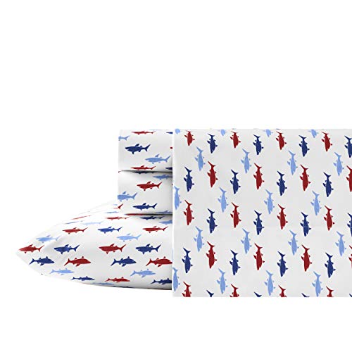 Nautica Cotton Percale Bedding Set, Crisp & Cool, Lightweight & Breathable, 100%, Costazul Blue/Red/White, Full