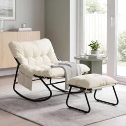 Clevich Rocking Chair with Footstool, Indoor/Outdoor Padded Rocking Lounger (Cream)