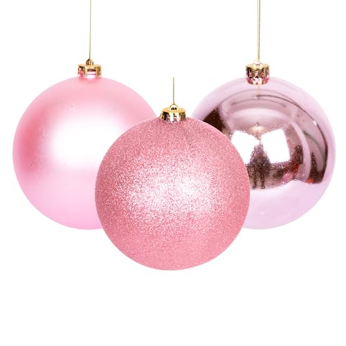 15cm/3Pcs Christmas Baubles Shatterproof Pale Pink, Christmas Tree Decorations Ball Ornaments Balls Xmas Hanging Decorations Holiday Decor - Shiny,Matte,Glitter