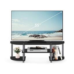 Furinno TURN-S-TUBE TV Stand, 3-Tier Entertainment Center for TV up to 55 Inch, TV Console with Round Corner and Open shelves, for Living Room, Bedroom, Black