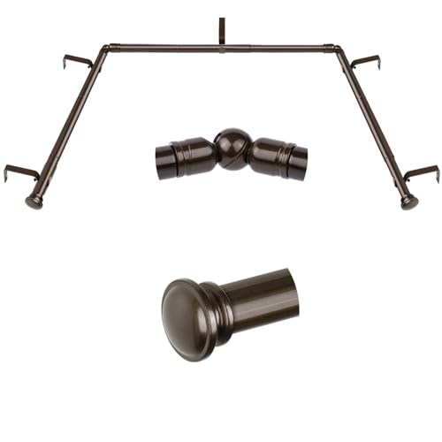 TONIAL Bay Window Curtain Rods, 32 to 86 Inch Center Rod, 20 to 82 Inch Side Rods, 3/4 Inch Decorative Drapery Rods with Small Cap Finial, Bronze