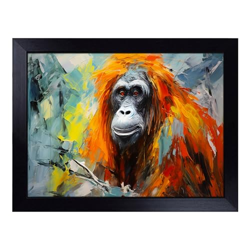 Lap Tray with Bean Bag Cushion, Orangutan Abstract - Handmade in the UK, Raised Wooden Edge, Padded Cushion, Heat-Resistant Wipe-Clean Surface, for Meals, Laptops and Crafts