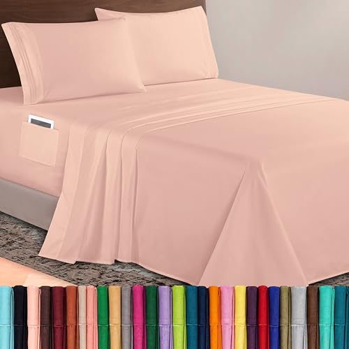 Elegant Comfort Luxurious 1500 Premium Hotel Quality Microfiber 4-Piece Sheet Set, 18-24 Inches Deep - Extra Deep Pocket Sheets - Ultra Soft 4PC Deep Pocket Sheets, Queen, Blush